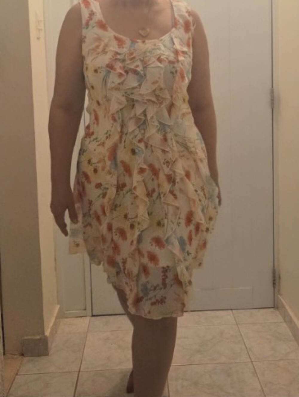 Robbie Bee Cream Floral Ruffle Sleeveless Mini Dress